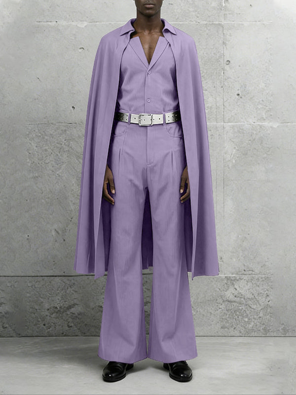 Men's Cape Patchwork Solid Color Two Pieces Outfit SKUL36485