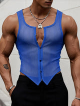 Men's Avant-Garde Vertical Striped Sheer Mesh Button-Down Tank SKUL55295