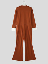 Men's Colorblock Flared Long Sleeve Jumpsuit SKUL23886