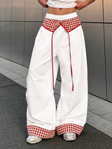 Men's Avant-Garde Gingham Patchwork V-Waist Wide-Leg Pant SKUL62083