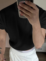 Mens Solid Color Cropped Short Sleeve T-Shirt SKUL11807