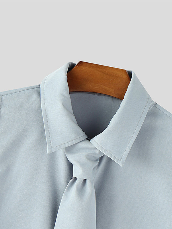 Mens Asymmetrical Hem Tie Short Sleeve Shirt SKUL11380