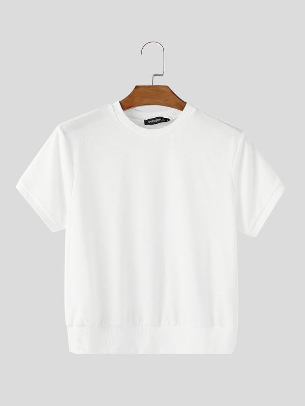 Mens Solid Color Cropped Short Sleeve T-Shirt SKUL11807