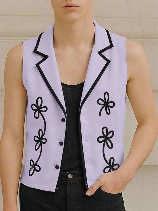 Men's Floral Print Color Block Sleeveless Shirt SKUL15559