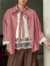 Men's Plaid Bow Long Sleeve Shirt SKUL45417