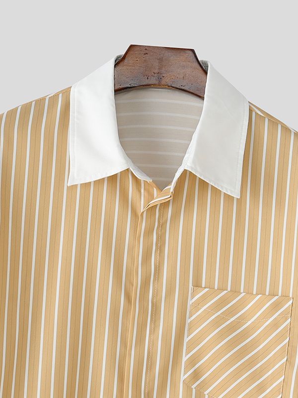 Men's Stripe Contrast Color Long Sleeve Shirt SKUL41195