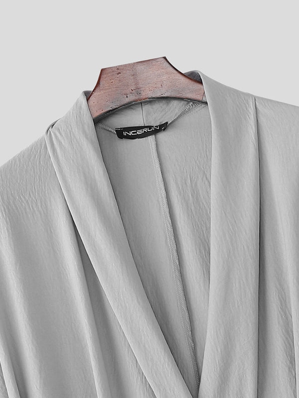 Men's Asymmetrical Placket Tie Short Sleeve Cardigan SKUL24951