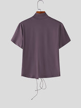 Men's Avant-Garde Full Lace-Up Front Slim Fit Mock Neck Short Sleeve T-shirt SKUL56149