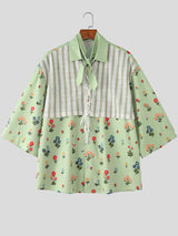 Men's Floral Print Contrast Color Patchwork Half Sleeve Shirt SKUL53143