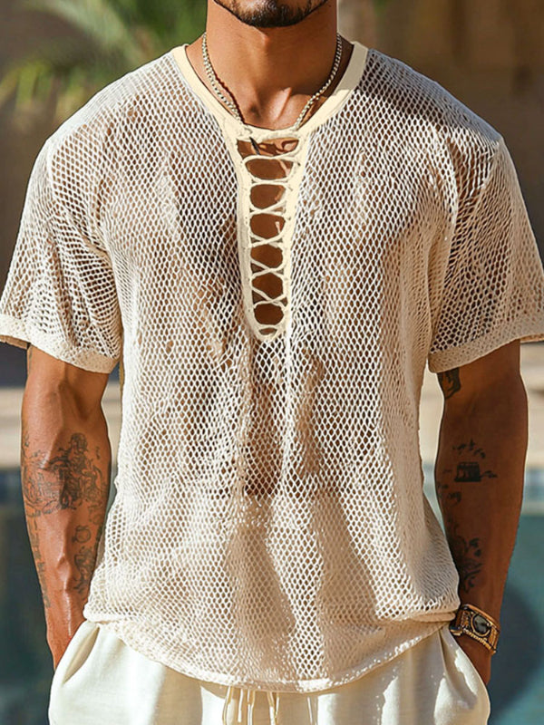 Mens Solid Color Sheer Mesh Short Sleeve T-Shirt SKUL09567