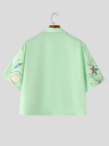 Men's Resort Vacation Lightweight Ocean Sea Life Graphic Cuban Collar Short Sleeve Shirt SKUL54692