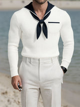 Men's Colorblock Sailor Collar Long Sleeve T-Shirt SKUL31912