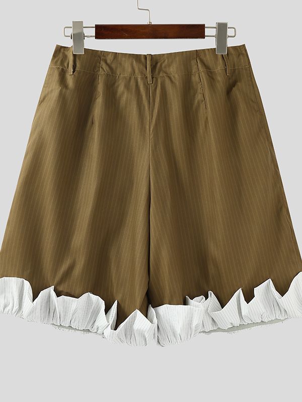 Men's Ruffled Patchwork Striped Casual Short SKUL34026