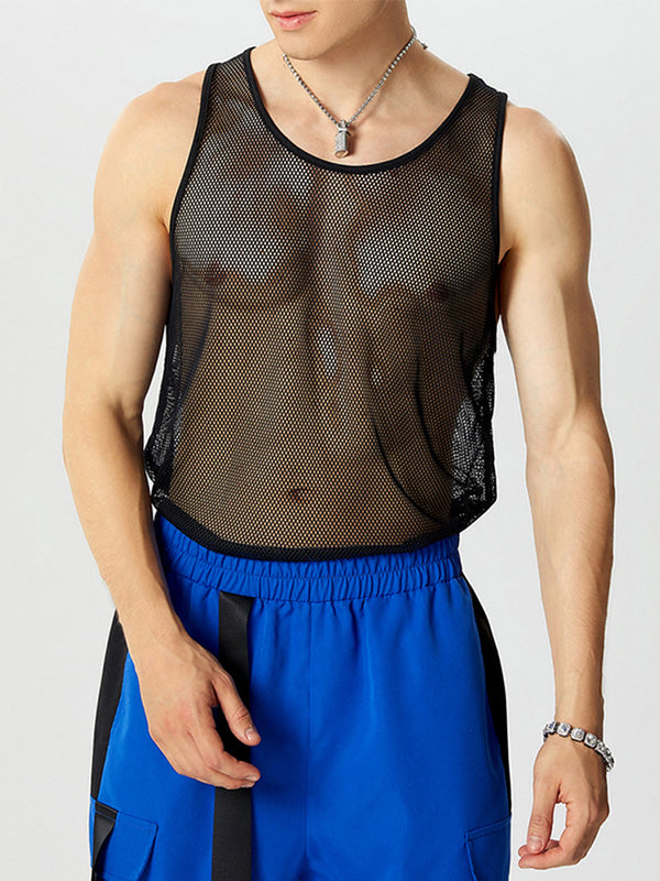 Mens Mesh See Through Solid Sleeveless Vest SKUK36522