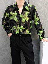 Mens Butterfly Print Sheer Long Sleeve Shirt SKUK68196