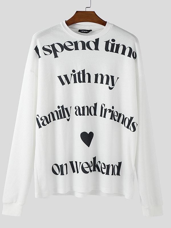 Men's Letter Print Textured Knit Long Sleeve T-shirt SKUL41207