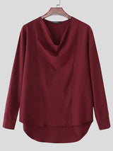 Men's Solid Color Draped Collar Design Long Sleeve Shirt SKUL36334