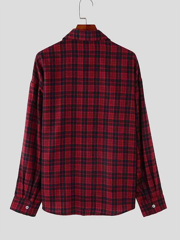 Mens Plaid Patchwork Long Sleeve Shirt SKUK85440