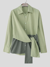 Men's Color Block Twist Tie Long Sleeve Shirt SKUL37294