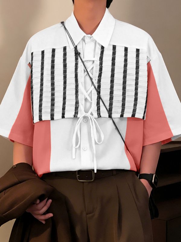 Men's Contrast Patchwork Striped Half Sleeve Shirt SKUL53239