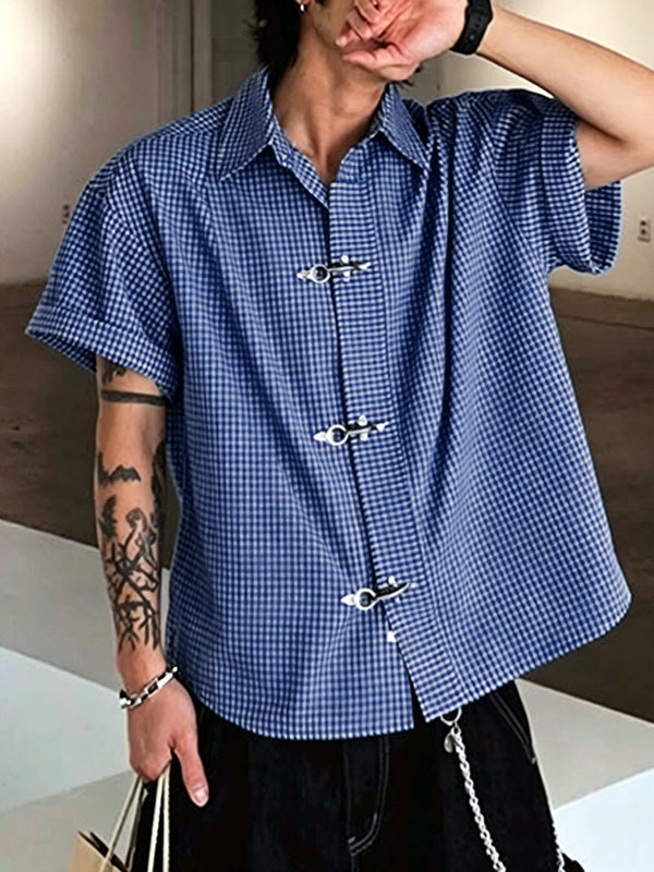 Men's Avant-Garde Modern Neo-Chinese Italian Vintage Houndstooth Plaid Shirt SKUL71318