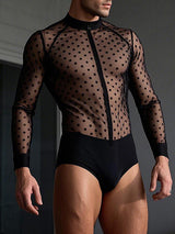 Mens Polka Dot Mesh Sheer Bodysuit SKUK99019