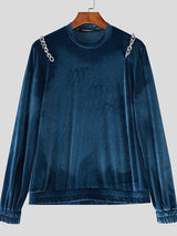 Men's Deconstructed Chain Patchwork Long Sleeve T-shirt SKUL47798