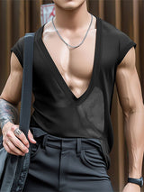Mens Slightly Sheer Mesh Deep U-Neck Casual Tank SKUL16671