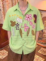 Men's Y2K Dopamine Floral Print Short Sleeve Shirt SKUL77999