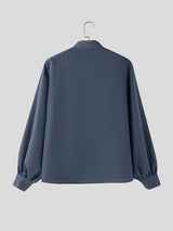 Men's Solid Color Pleated Long Sleeve Shirt SKUL48014