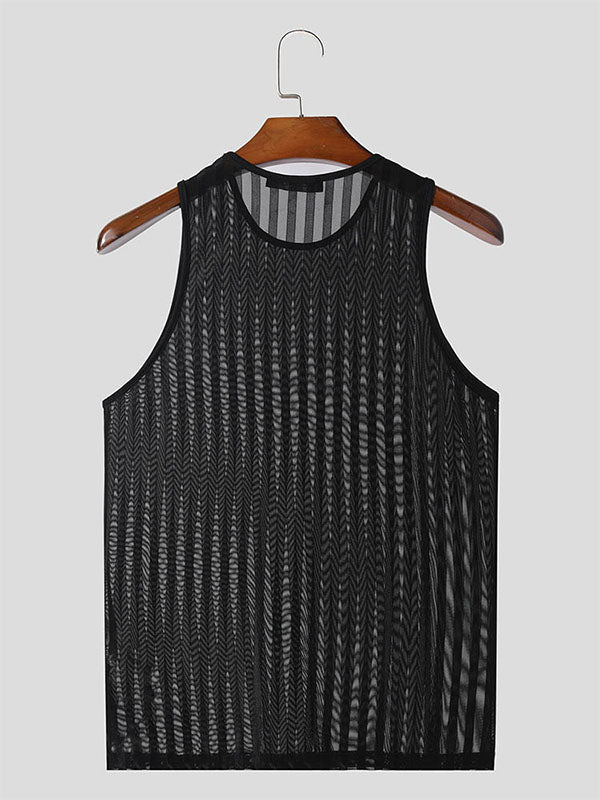 Mens Sheer Striped Crew Neck Sleeveless Tank SKUK67979