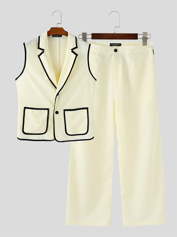 Mens Bold Stripe Contrast Color Casual Two Pieces Outfit SKUL16801