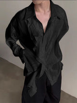 Men's Pleated Textured Ruffle Long Sleeve Shirt SKUL37174