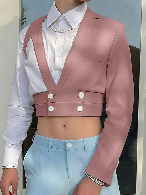 Men's Deconstructed Cut-Out Cropped Long Sleeve Blazer SKUL38995