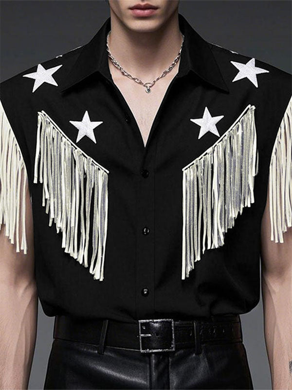 Mens Fringe Patchwork Star Embroidery Shirt SKUL06519