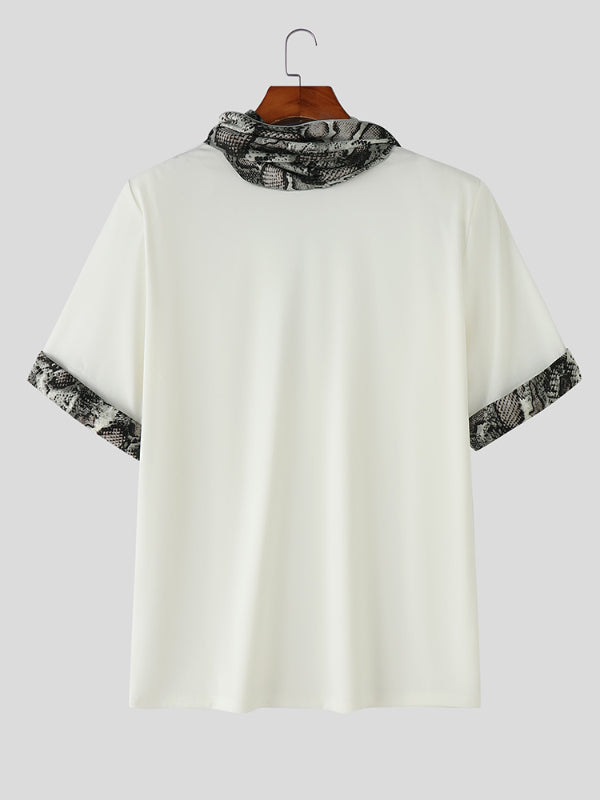 Mens Leopard Patchwork Crew Neck Short Sleeve T-Shirt SKUL13004