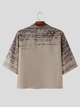 Men's Calligraphy Script Print Raw Hem Short Sleeve Shirt SKUL52996