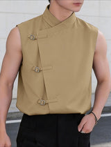 Men's Asymmetric Metal Buckle Strap Sleeveless Waistcoat SKUL61184