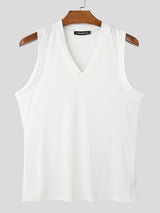 Mens Solid Textured V-Neck Tank SKUL04413