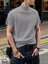 Men's Asymmetric Zipper Textured Knit Short Sleeve T-shirt SKUL48596