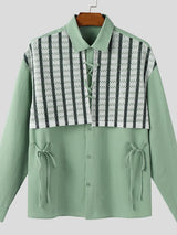 Men's Color Block Patchwork Tie Long Sleeve Shirt SKUL39394