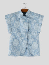 Men's New Chinese Style Floral Jacquard Mandarin Collar Shirt SKUL59790