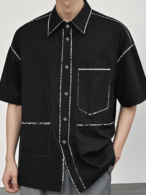 Men's Color Block Trim Short Sleeve Shirt SKUL35053