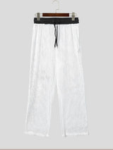 Men's Resort Slouchy All-Over Mesh Open-Hole Translucent Beach Lounge Pant SKUL68412