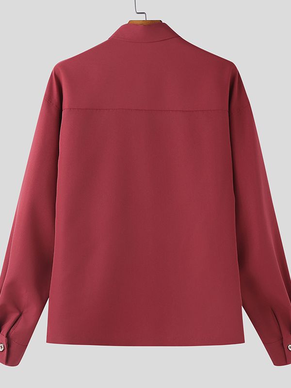 Men's Solid Color Deconstructed Long Sleeve Shirt SKUL47604