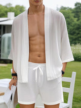 Mens Solid Color Minimalist Ruched Two Pieces Outfit SKUL13055