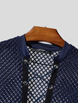 Men's Sheer Mesh Lace-Up Cross Cropped Short Sleeve T-Shirt SKUL16796