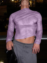 Mens Sheer Ruched Cropped Long Sleeve T-Shirt SKUK97836
