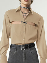 Mens Hollow-Out Metal Buckle Long Sleeve Shirt SKUK83220