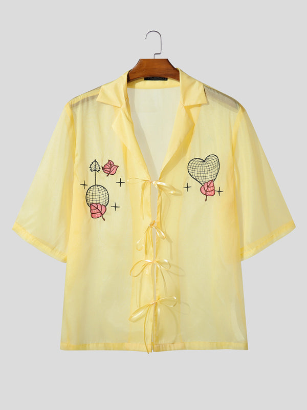 Men's Sheer Mesh Embroidered Short Sleeve Shirt SKUL22283